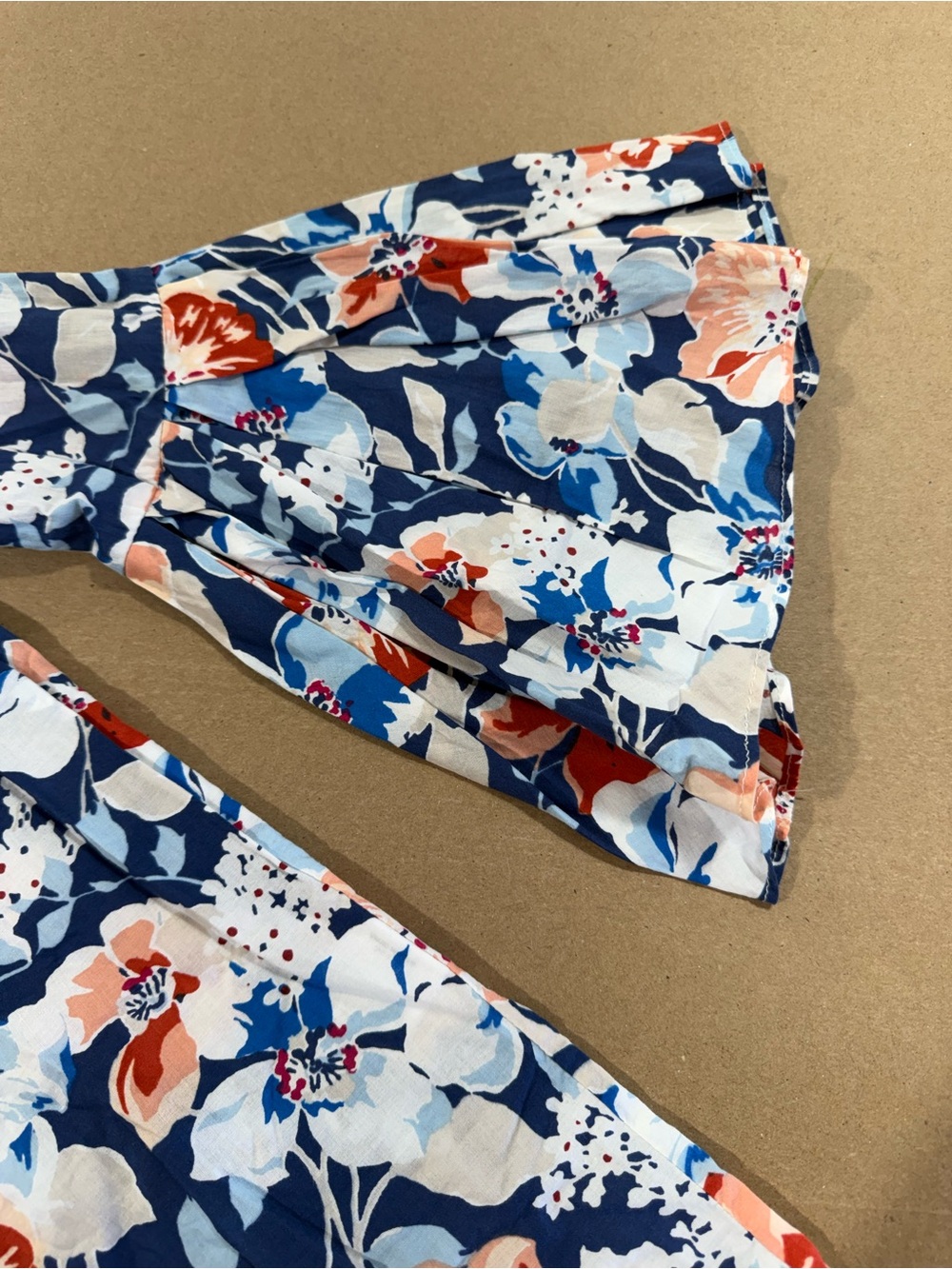 Jane and Delancey Navy Floral Bell-Sleeve Blouse with Coral & White Accents - Picture 3 of 3